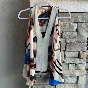 Satin Beaded Marble Print Sleeveless Top